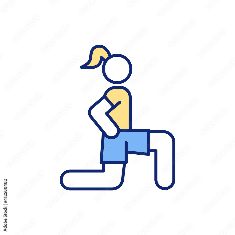 Wall mural Exercising for toned legs RGB color icon. Working thighs, butt and abs. Lunges exercise. Improving posture and motion range. Building and strengthening abdominal muscles. Isolated vector illustration