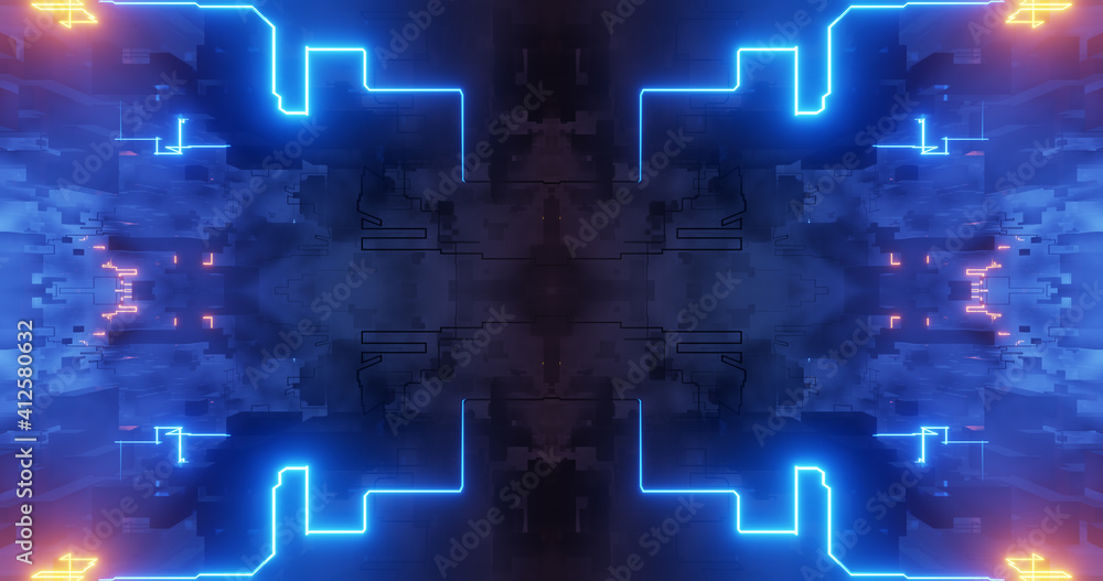 Poster abstract hub high tech digital computer background. 3d render