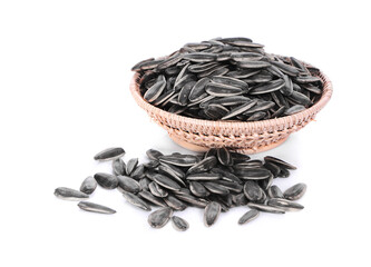 Sunflower seeds on a white background