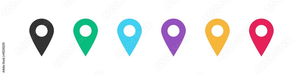 Poster map pin in modern style on white background. pointer colors mark. vector