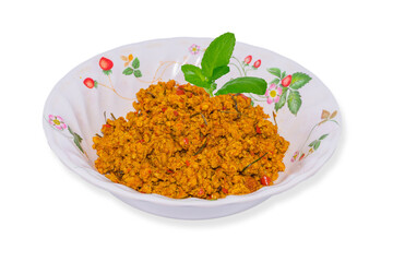 Stir-Fried Pork with Yellow Curry Paste, a spicy dish of southern Thailand.