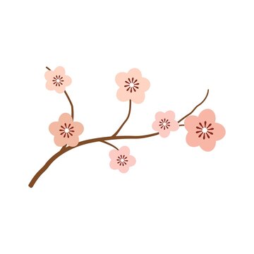 Vector illustration of cherry blossom branch with small pink flowers. Spring awakening concept. Logo design element for beauty products