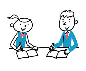 勉強している制服の学生の男女　上半身