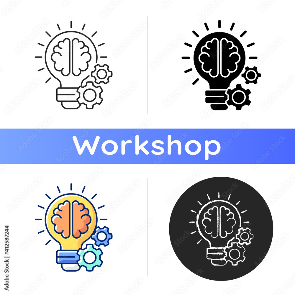 Poster idea generation icon. process of creation brilliant concepts. strategy development. training, worksh