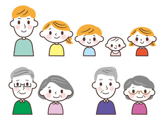 Cartoon family vector illustration かわいい家族の上半身アイコンセット