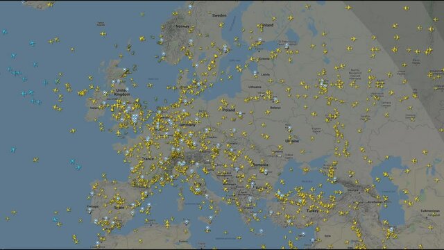 Real time view aircraft flight tracking information seen on a map. Mobile app, travel destination and tourism concept