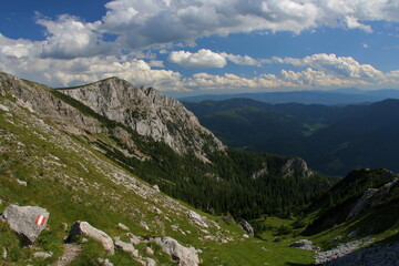 Fototapeta na wymiar Rock formation in Karlgraben at hiking track to Schneealpe, Styria, Austria, Europe 
