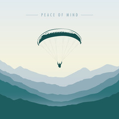 peace of mind paraglider in green mountain vector illustration EPS10
