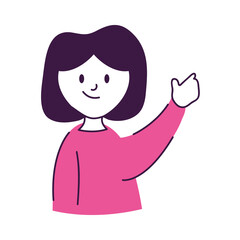 cartoon girl waving, colorful design