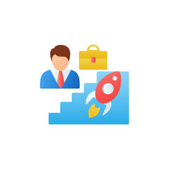 Career improvement flat icon. Personal growth concept. Self improvement and self realization. Career growth. Way to success. Business skills development. 3D color vector illustration