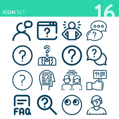 Simple set of 16 icons related to answers