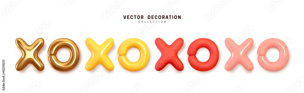 Wall mural XoXo is a symbolic notation that stands for hugs and kisses. Abbreviations in English, which is used at the very end of correspondence letters. Decorative 3d render object. Vector illustration