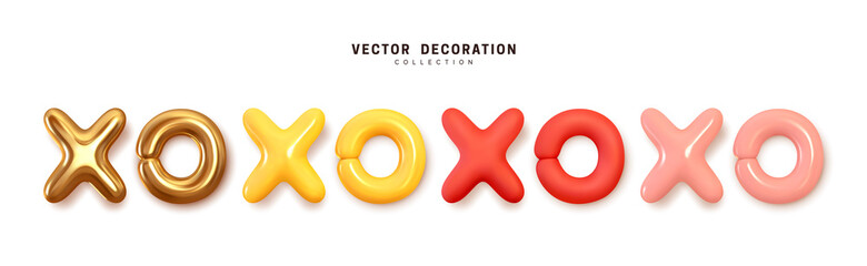 XoXo is a symbolic notation that stands for hugs and kisses. Abbreviations in English, which is used at the very end of correspondence letters. Decorative 3d render object. Vector illustration