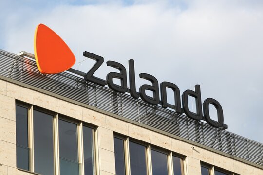 Berlin, Germany - July 12, 2020: Zalando logo on a building. Zalando SE is a European e-commerce company based in Berlin, Germany