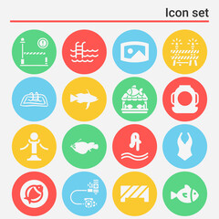 16 pack of aquatic  filled web icons set