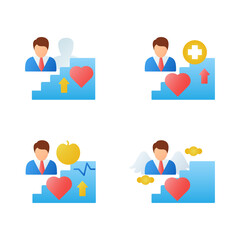 Personal growth flat icons set. Consists of growth zone, enhancing lifestyle, identifying potential, spiritual identity etc. 3D color vector illustrations