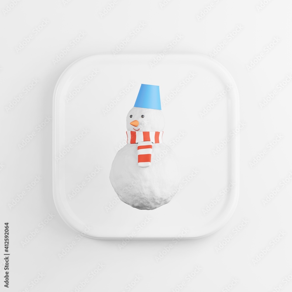 Poster snowman icon. 3d rendering white square button key interface ui ux element.