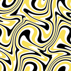 Vector seamless pattern. Abstract texture with bold monochrome wavy stripes. Creative distorted background. Decorative black, white and Illuminating yellow design.