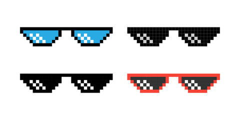 Pixel glasses isolated on white background. Sunglasses in pixel art style. Vector illustration
