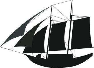 Silhouette of a ship on a white background 