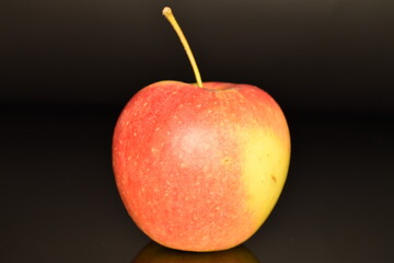 One fresh organic, juicy, sweet, fragrant apple on a black background.