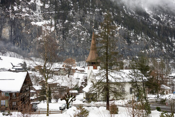 Lauterbrunnen village in the Interlaken Oberhasli district in the canton of Bern in Switzerland....