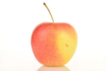 One ripe organic, juicy, fragrant apple, macro, on a white background