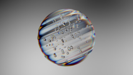 3d render of crystal bubble with small bubbles in. Deformed transparent refractive sphere.