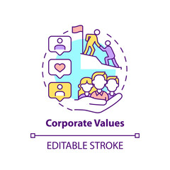 Corporate values concept icon. Worker adaptation elements. Set of guiding principles idea thin line illustration. Common business goal. Vector isolated outline RGB color drawing. Editable stroke