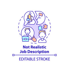 Not realistic job description concept icon. New worker emotional burden factors. Waiting idea thin line illustration. Info of recruitment. Vector isolated outline RGB color drawing. Editable stroke