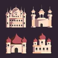 Islamic mosque icon set vector design