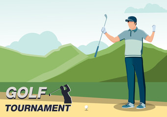 Men playing golf and celebrating a victory Flat vector illustration