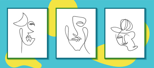 set of women face. continuous line art in elegant style for prints, tattoos, posters, textile, cards. vector illustration for graphic design	