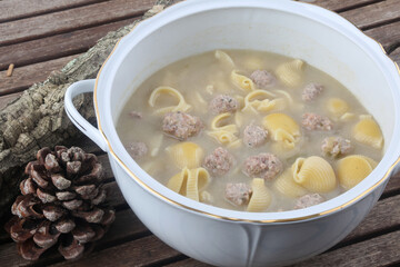 typical spanish soup with meat balls