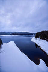 landscape with a mountain river in winter