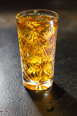 alcoholic beverage cocktail drink ice cube lemon and mint portion on the table meal outdoor top view copy space for text food background rustic image