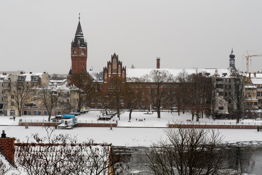 Berlin Germany February 2021 Winter Weather Snow Storm Frozen River Ice