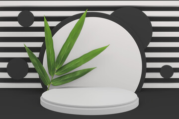 Tropical black Podium minimal geometric and bamboo japanese decoration .3D rendering.