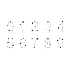 Constellation number. Starry numeric character black white isolated vector illustration. Cosmic numeral kid design