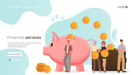 Big piggy bank and wallet.Financial services online transactions and savings.Flat vector operation.The landing page template.