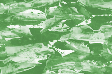 Modern contemporary acrylic background. Green texture made with a palette knife. Abstract painting on paper. Mess on the canvas.