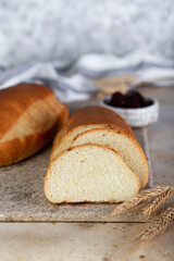 fresh homemade wheat bread on the board