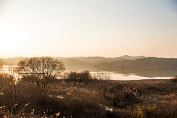 Fototapeta premium Impressively beautiful lake with sunshine. Epic image. Wonderful nature background.