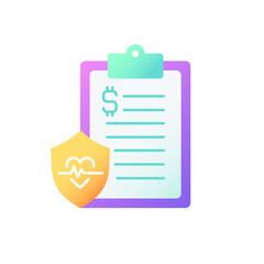 Insurance data vector flat color icon. Health insurance coverage. Paying for medical, surgical expenses, prescription drugs. Cartoon style clip art for mobile app. Isolated RGB illustration