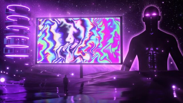 Watching a Psychedelic Trippy Monitor VJ Loop Motion Graphic Background