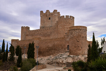 Fototapeta na wymiar Watchtower castle in Villena, Alicante in the Valencian Community, Spain
