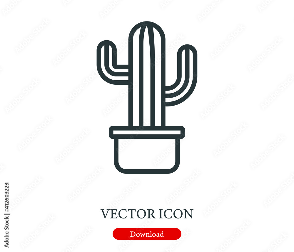 Poster cactus vector icon. editable stroke. linear symbol for use on web and mobile apps, logo, print media