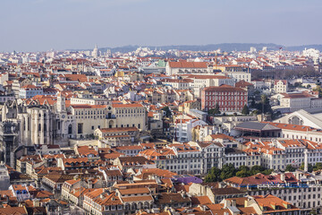 Fototapeta premium Colorful top view of Lisbon Skyline with red roofs. Lisbon, Portugal.