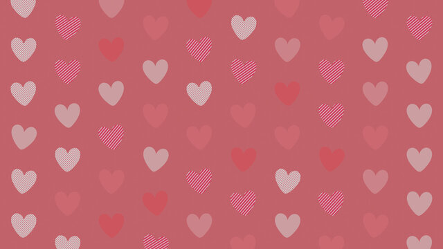 Multicolored Heart pattern background. Valentine Wallpaper with Pink, Striped and Polka Dot love hearts.