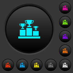 Winner podium with trophy cups dark push buttons with color icons